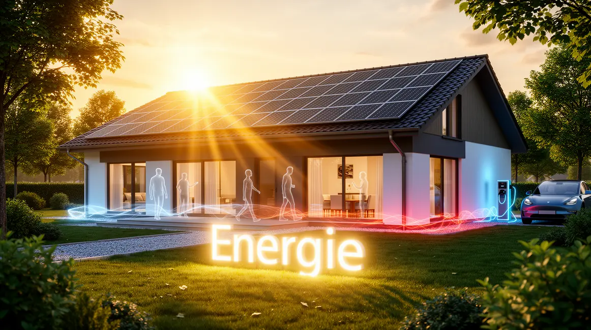 Illustration maison moderne energie panneaux solaires