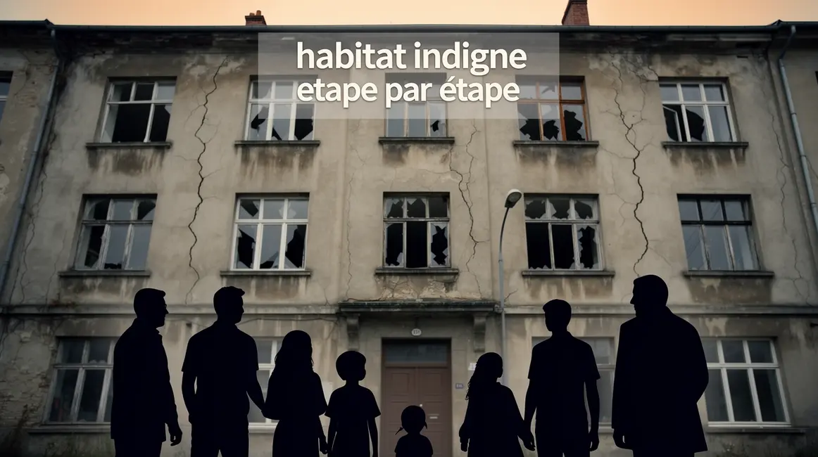 Immeuble dégradé habitat indigne, humidité, fissures, familles devant