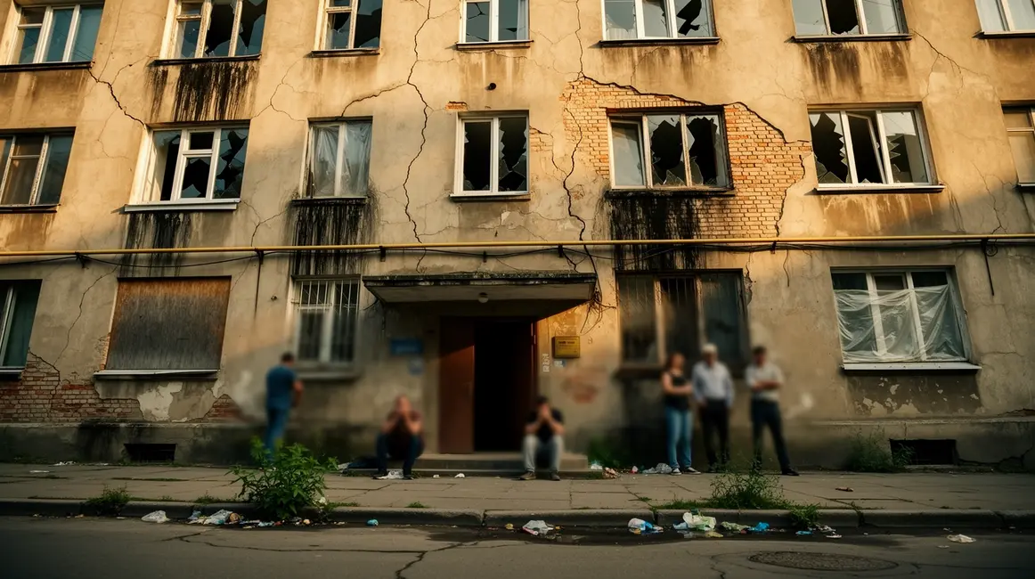 habitat indigne immeuble ancien degrade silhouettes detresse