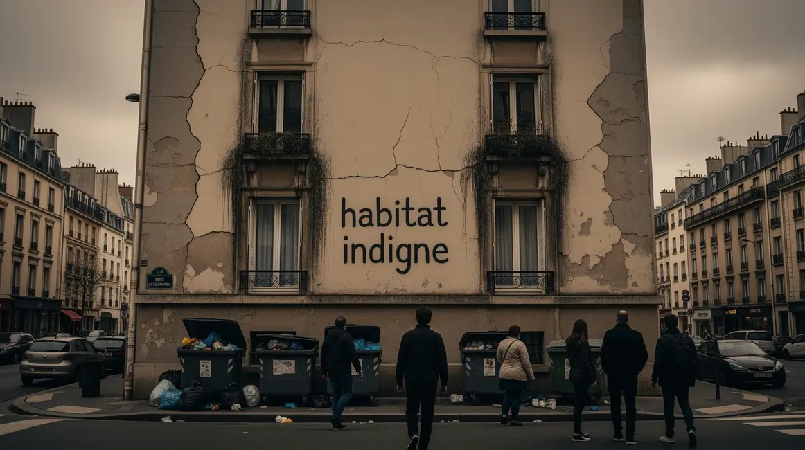 Habitat indigne immeuble façade fissurée traces d'humidité