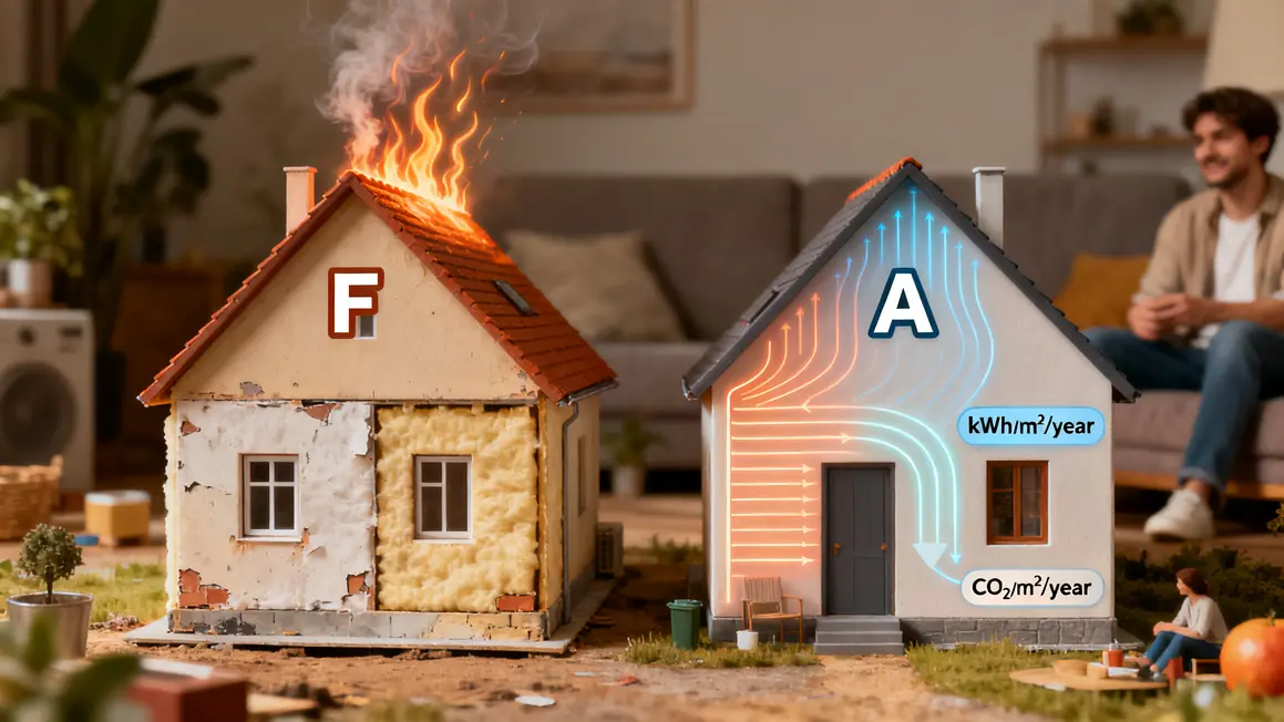Comparatif DPE passoire thermique maison F versus A