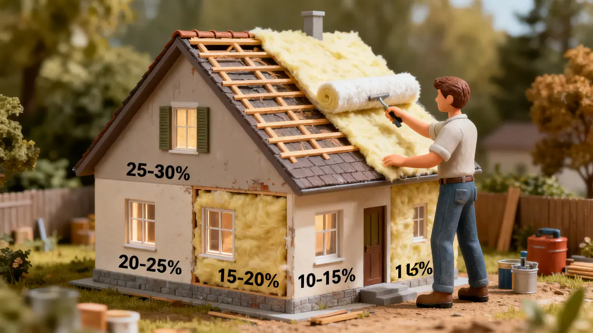 tableau isolation du logement perte thermique toiture murs fenetres sols