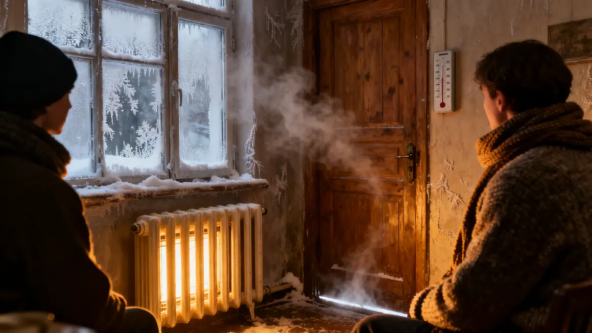 Salon en hiver radiateurs allumes courant d'air murs froids