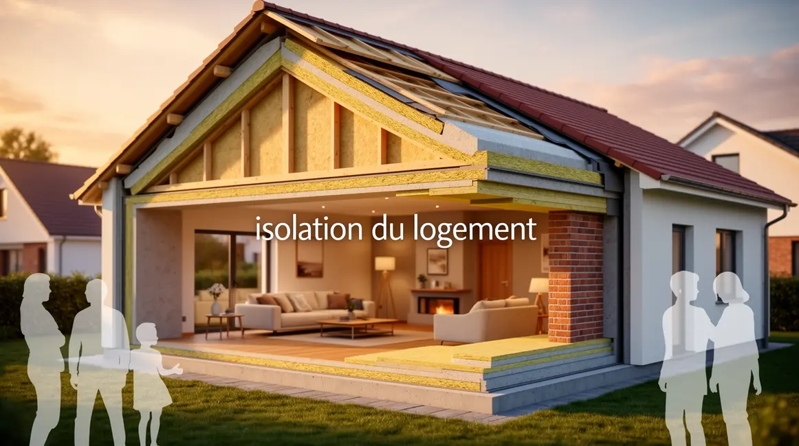 Vue photoréaliste coupe maison moderne isolation murs toit plancher