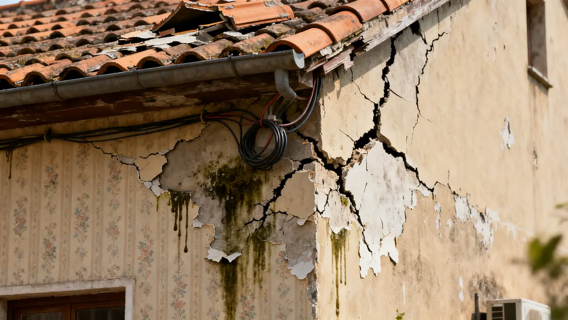 mur fissures humidite toiture tuile manquante facade degradee