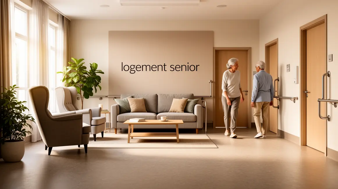 Salon adapté logement senior, mobilier ergonomique, rampes appui