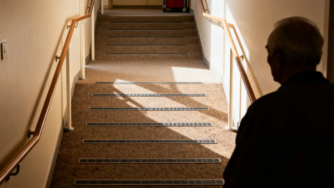 logement senior couloir escalier barres appui
