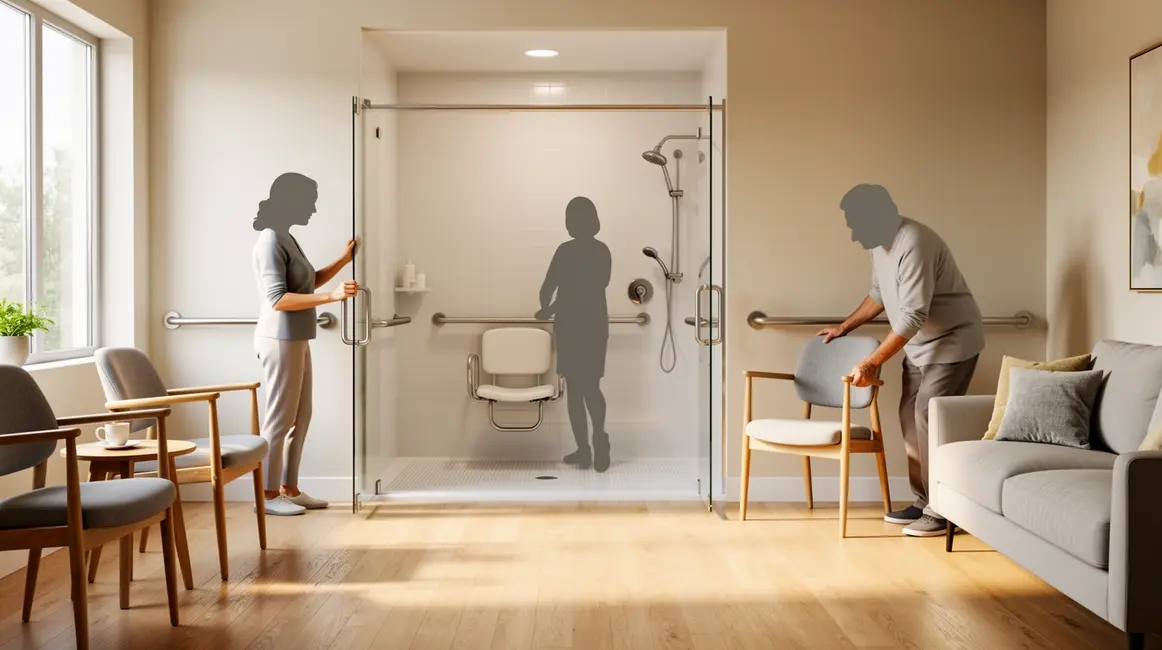 logement senior aménagement appartement lumineux silhouettes âgées