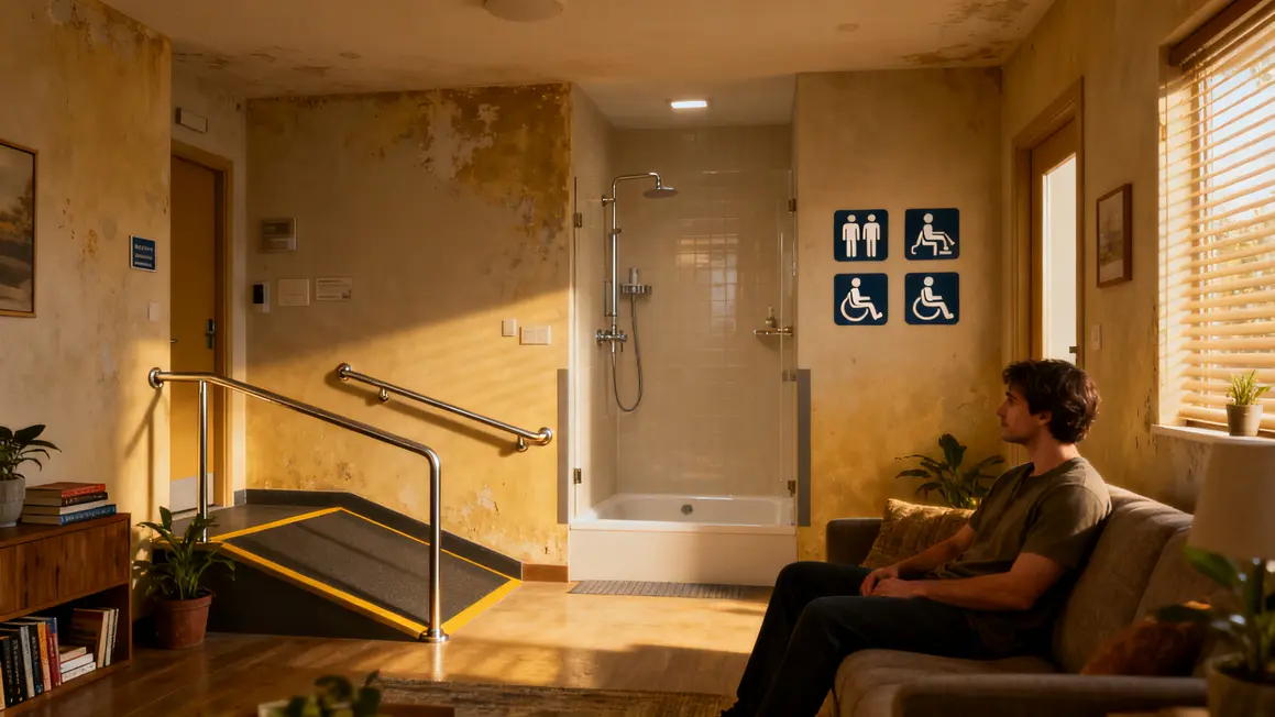 appartement senior rampes barres appui pictogrammes