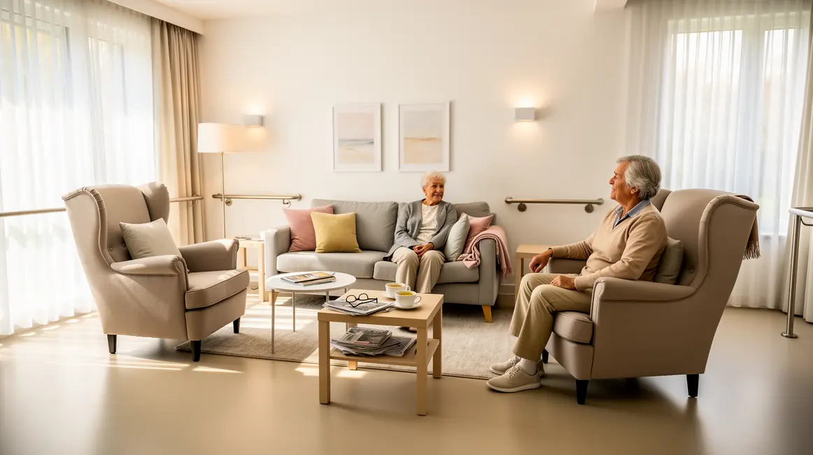 Vue salon moderne logement senior stable sécurisé