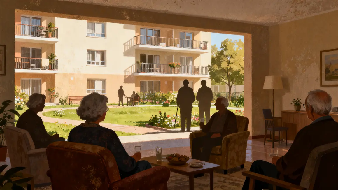 Illustration convivialité immeuble senior espaces communs