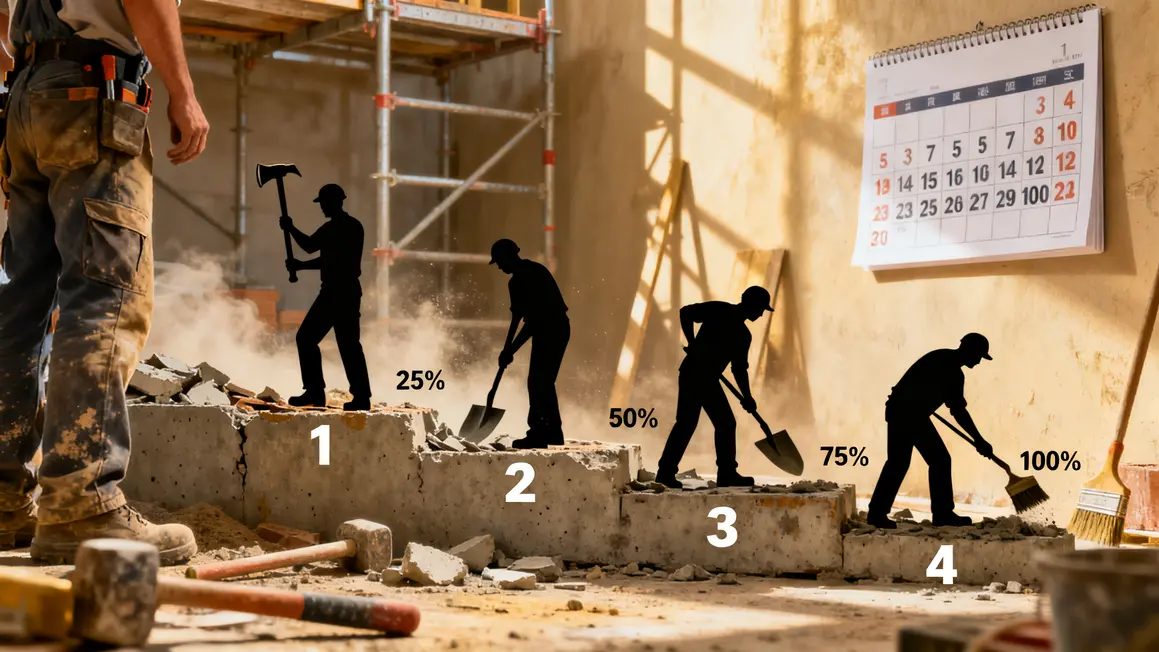 Diagramme planning rénovation étapes démolition gros oeuvre
