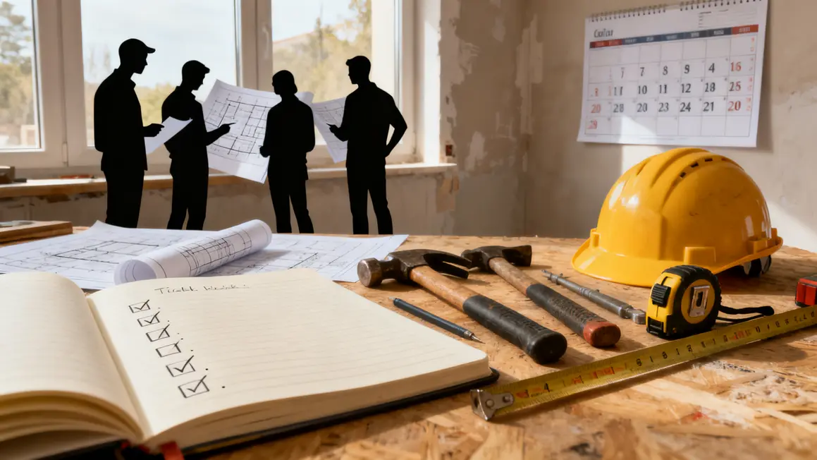 Carnet ouvert et outils pour planifier rénovation