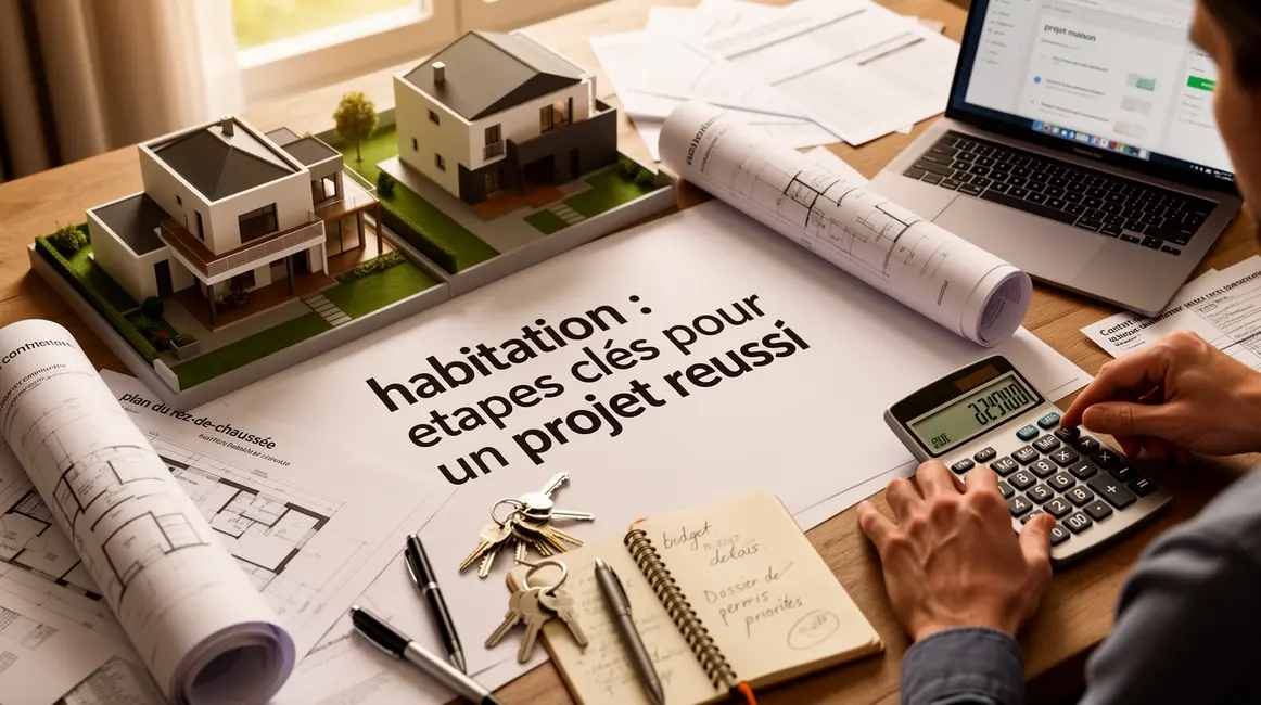 Vue table organisation projet habitation avec plans