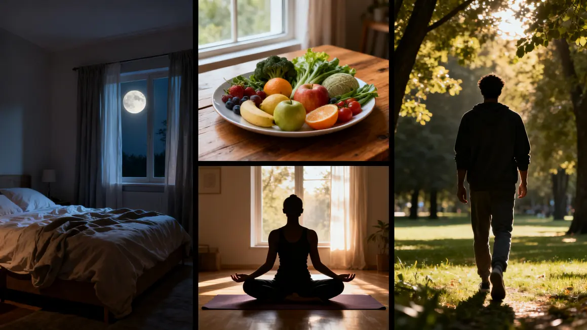 illustration piliers energie sommeil alimentation stress mouvement