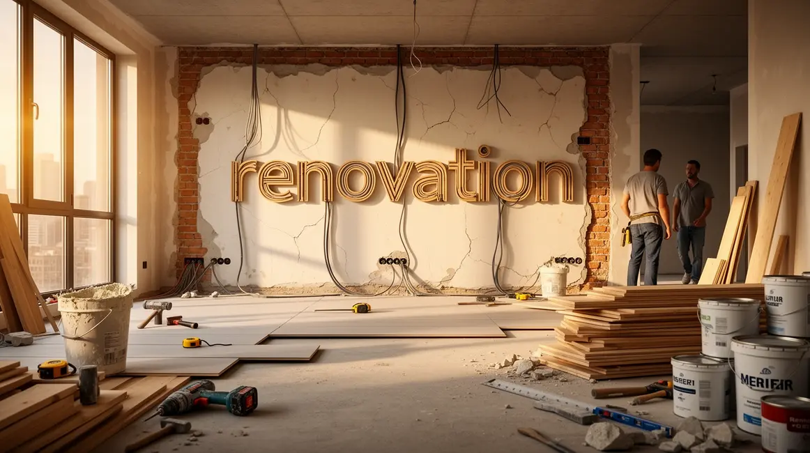 Vue d'un appartement en rénovation avec outils et matériaux
