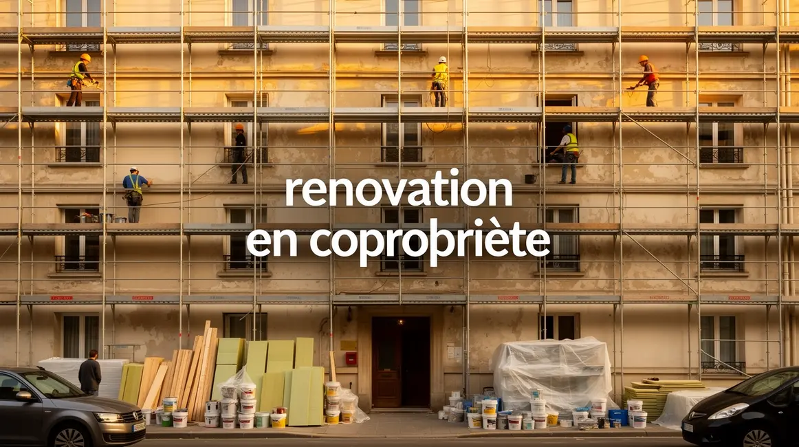 Façade immeuble copropriété en rénovation avec échafaudages