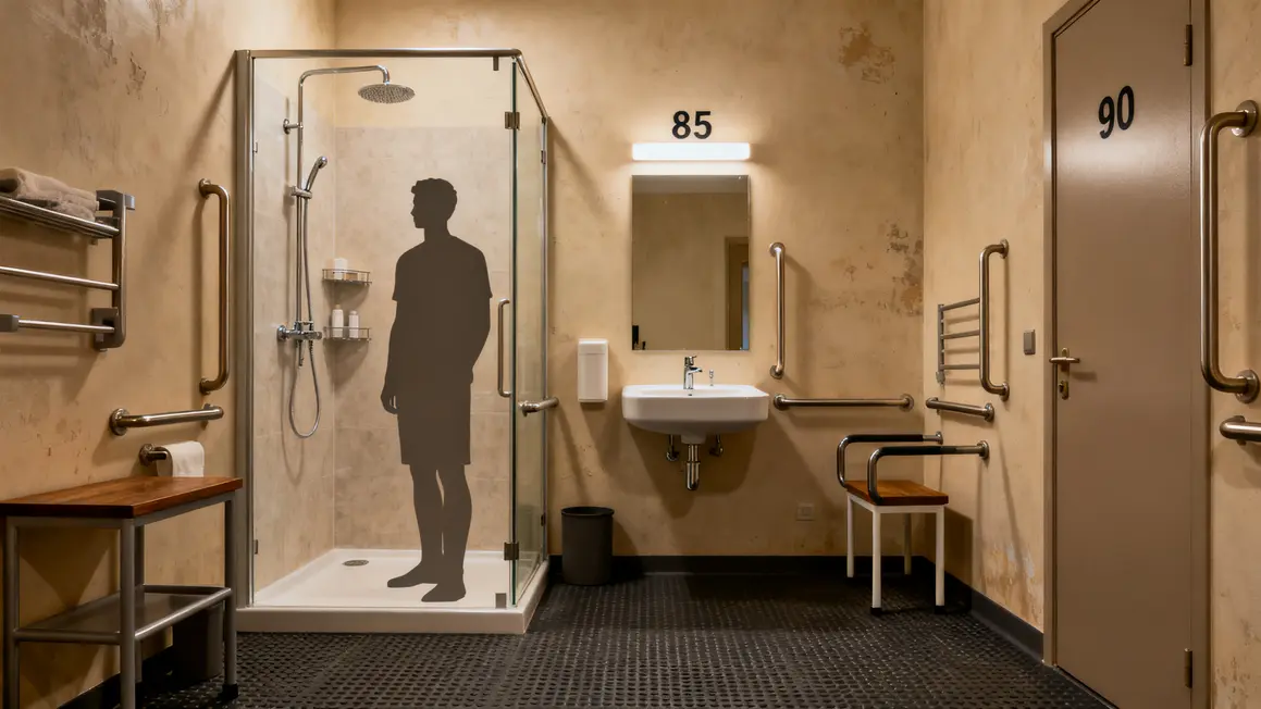 Salle de bains adaptée, douche italienne sans marche et mobilier réglable
