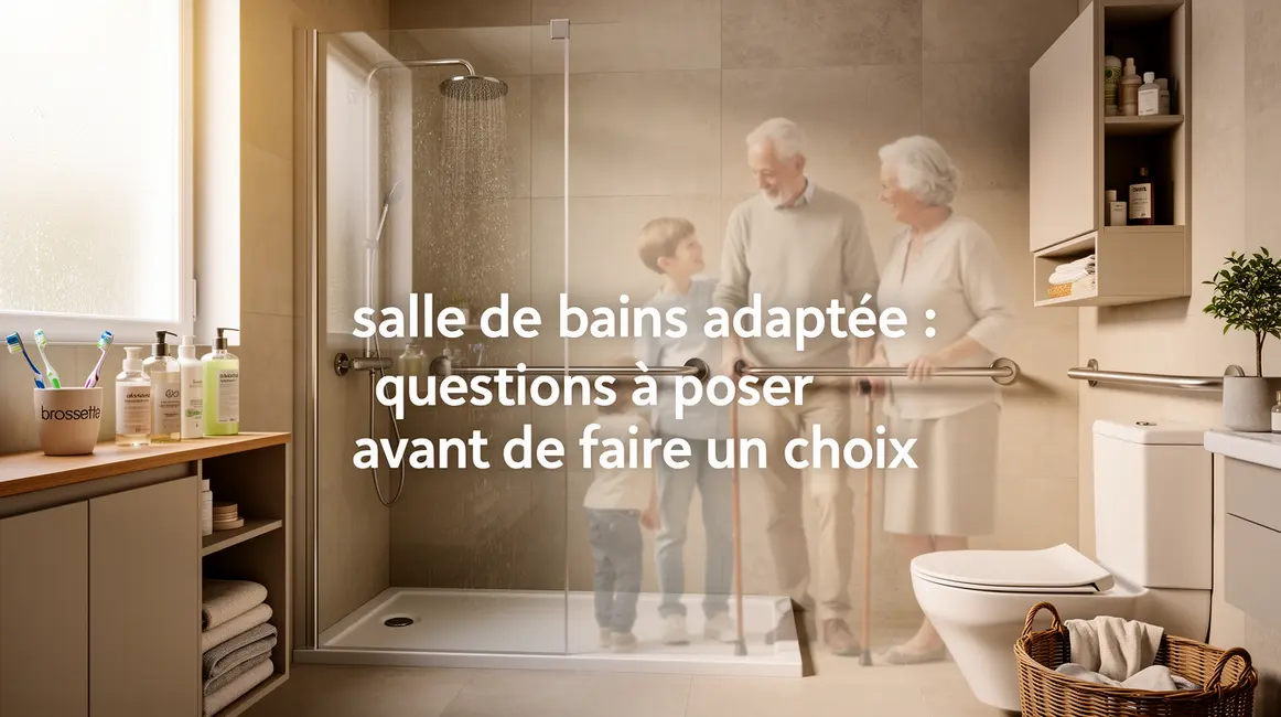 Salle de bains adaptée douche plain-pied barres appui rangement ergonomique