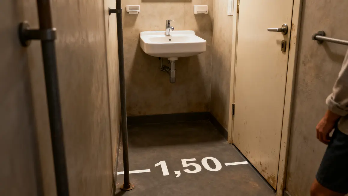Petite salle de bains adaptée normes optimisation giration barres appui