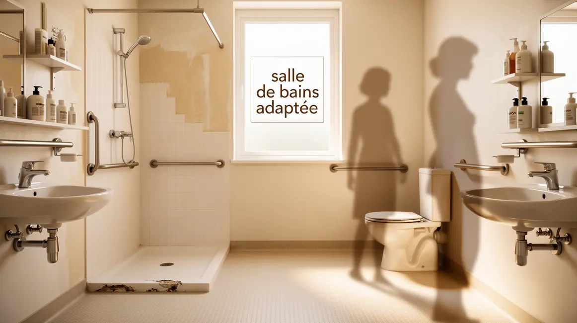 Salle de bains adaptée avec accessoires sécurisés et éclairage