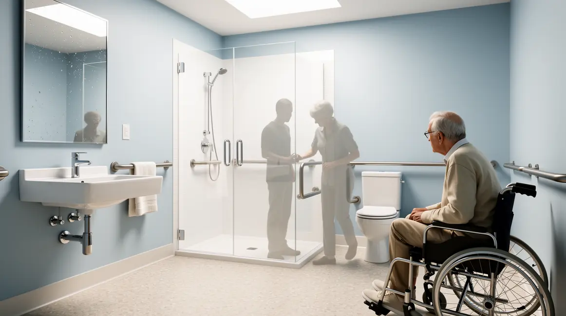 salle de bains adaptée accessible douche plain-pied barres appui seniors PMR