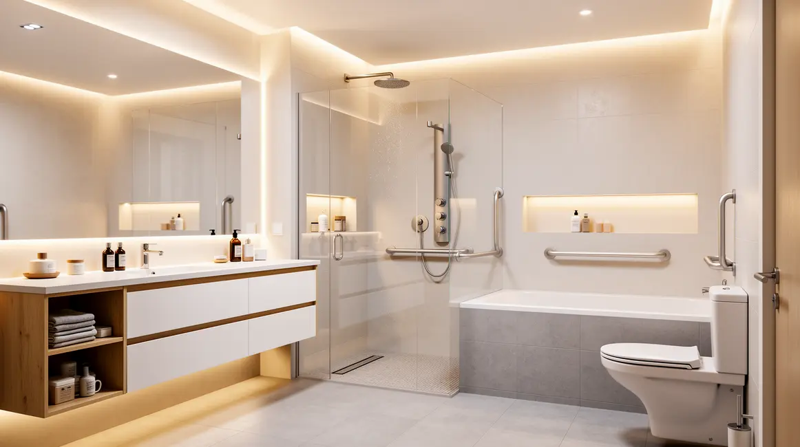 salle de bains moderne adaptee rangement accessible