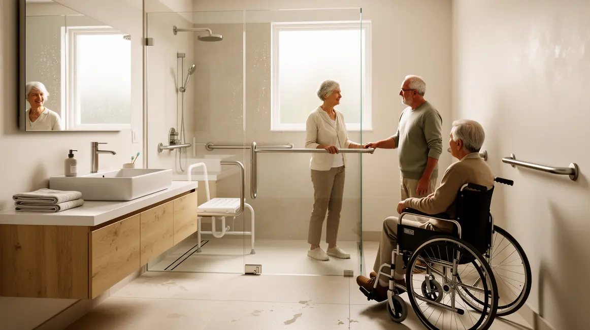 Salle de bains adaptée moderne douche italienne fauteuil roulant