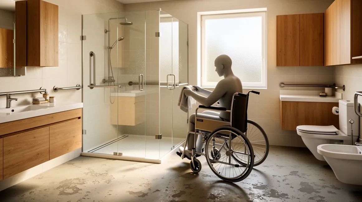 Salle de bains accessible avec douche italienne et équipements PMR