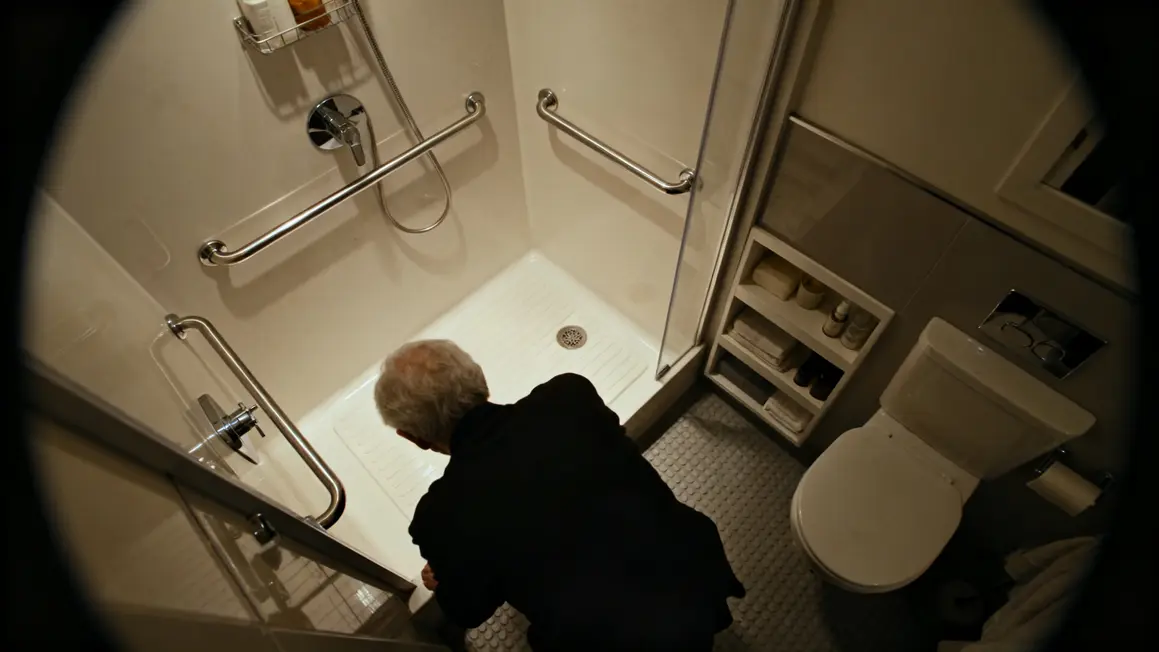 douche accessible avec barre d'appui et siège mural pour senior