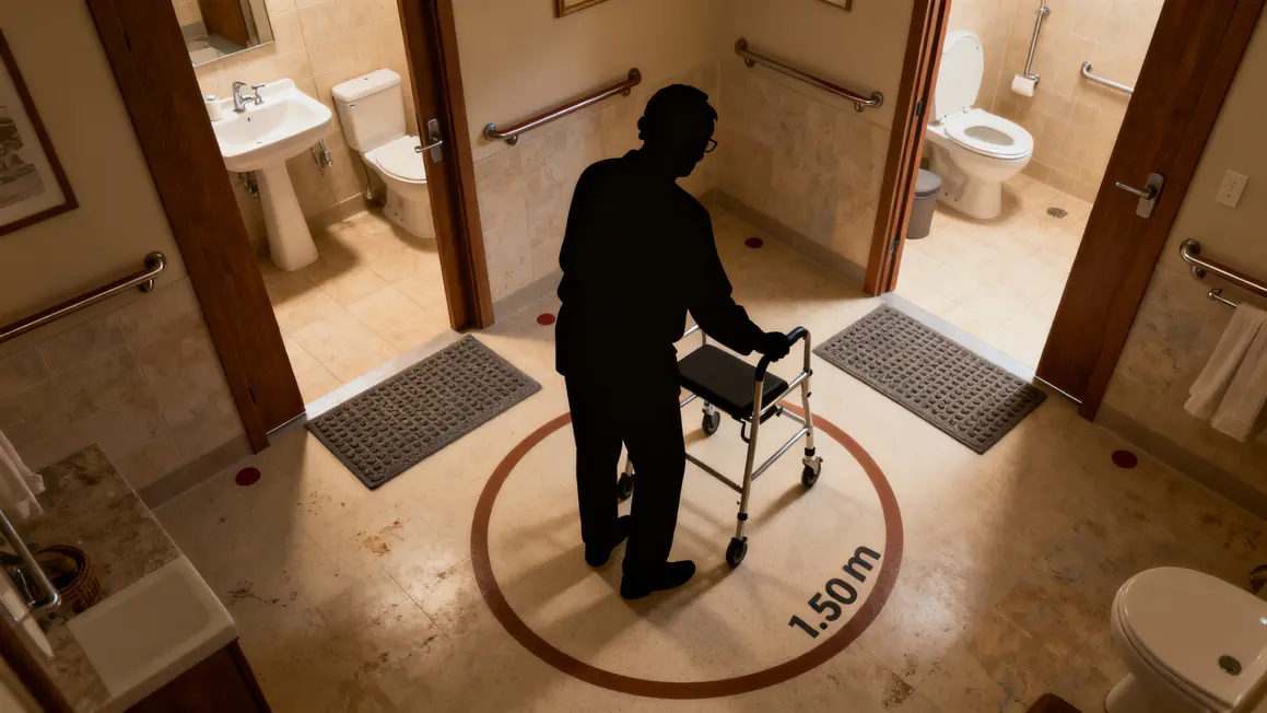 Analyse salle de bains senior tapis antiderapant et points d'appui