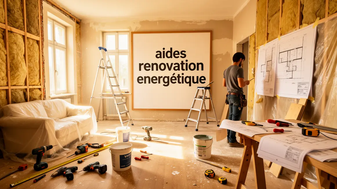 Salon lumineux renovation energetique avec outils et supports aides