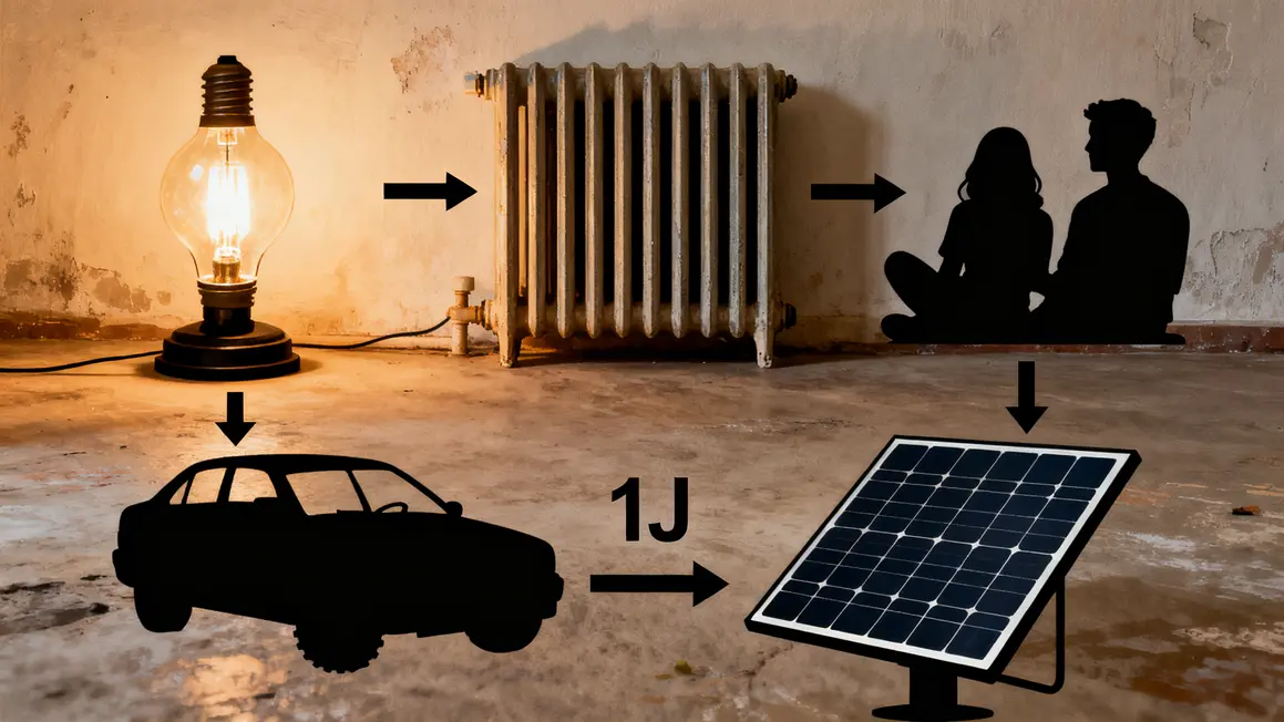 Schema flux energie joule electricite panneau solaire