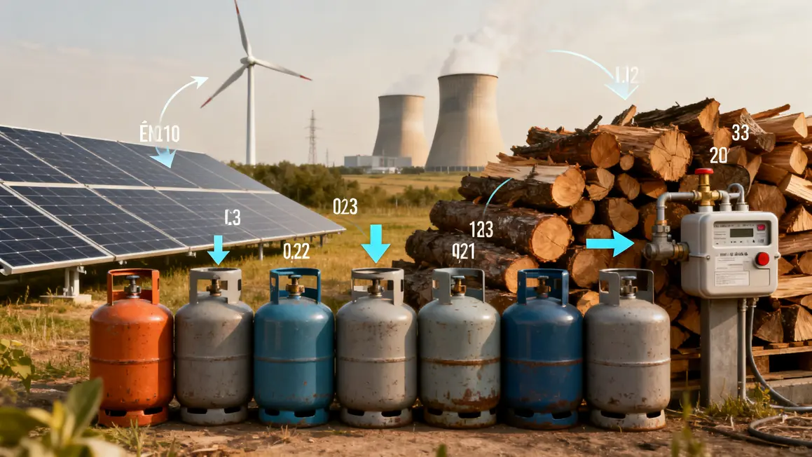 Tableau sources energie solaire eolienne gaz bois