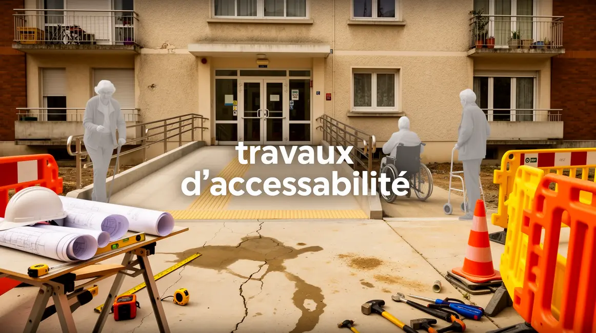 travaux d accessibilite chantier exterieur rampe porte batiment collectif