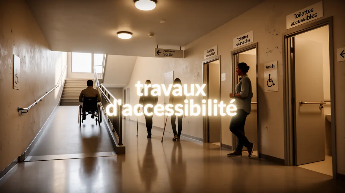 Couloir accessible rampe sanitaires signalétique divers profils