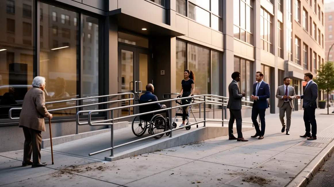 scene urbaine travaux accessibilite rampe porte elargie personnes handicapees seniors