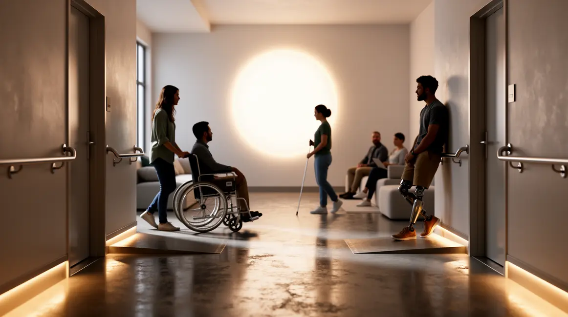 travaux accessibilite interieur moderne rampes portes elargies barres handicap led