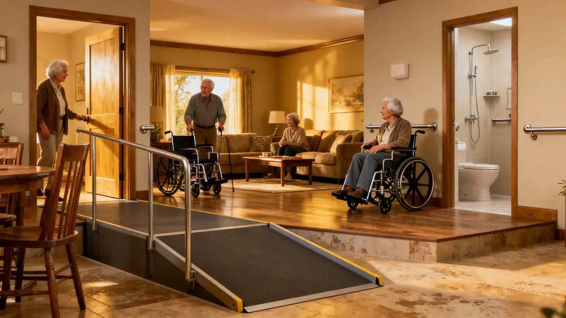 Travaux accessibilite salon rampe seuil supprimer douche accessible