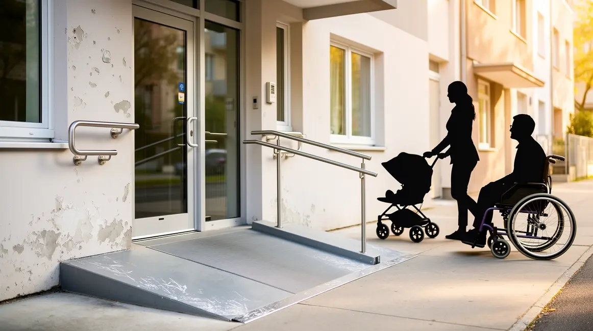travaux accessibilite avec rampe seuil abaisse main courante et barres appui
