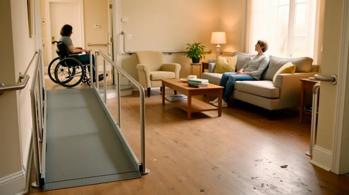travaux accessibilite salon adapte rampe signaletique