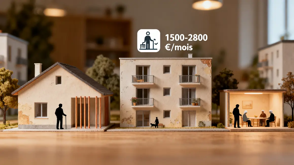 Illustration types de logement senior avec coût, options accessibles