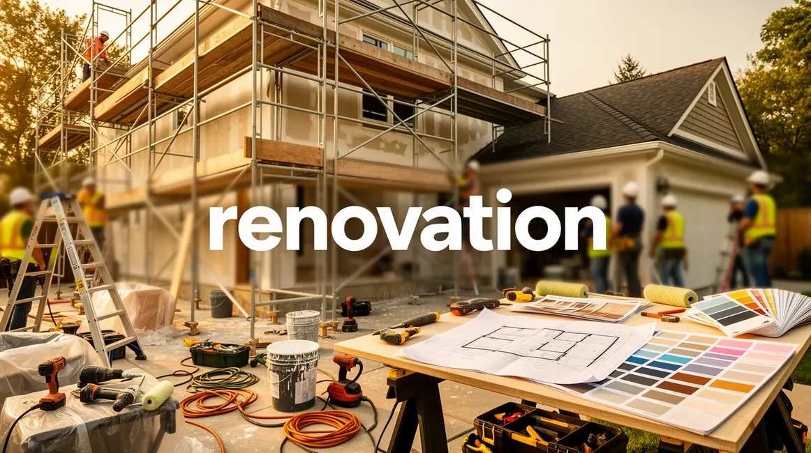 Photo maison en renovation echafaudages et outils
