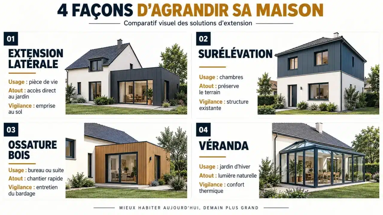 Infographie comparative des solutions d’extension de maison