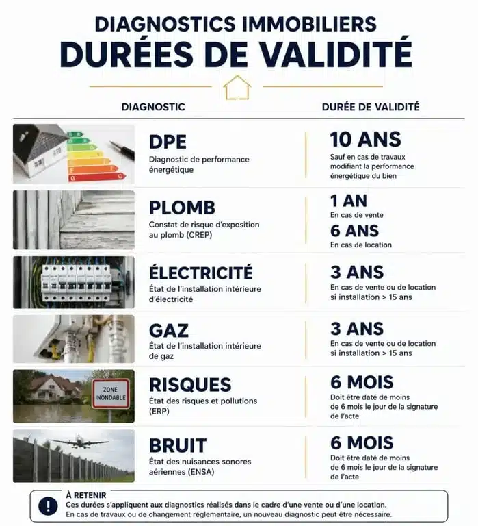 Tableau récapitulatif des durées de validité pour le diagnostic location immobilier