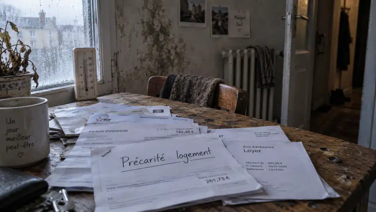 Logement et précarité : factures, thermomètre bas et froid dans un logement