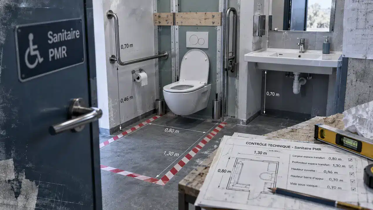Norme pmr sanitaire : WC accessible avec barres d’appui